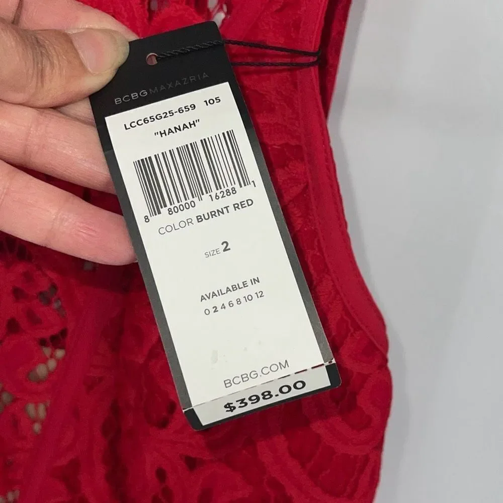 BCBGMaxAzria Womens Hanah Lace Cocktail Mini Dress‎ Burnt Red Size 2 NWT